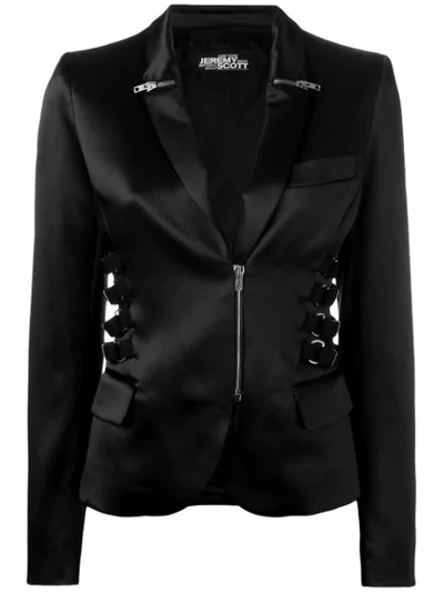 Jeremy Scott Zip & Strap Detail Blazer In Black