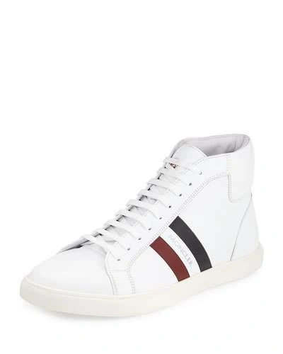 Moncler Monte Carlo Striped Leather High-top Sneaker, White
