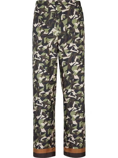 Fendi Multi-tonal Forest Green Silk Pants