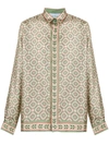 Casablanca Print Long Sleeve Silk Twill Shirt In Beige,green,pink