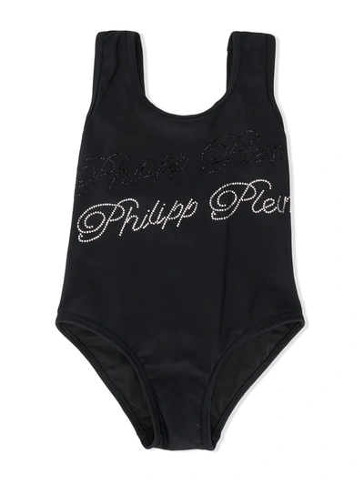 Philipp Plein Kids' Embellished Signature Swimsuit In Black