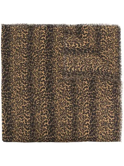 Saint Laurent Brown Leopard Print Shawl In Black