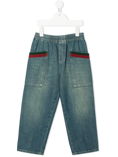 Gucci Kids' Web Stripe Wide-leg Jeans In Blue