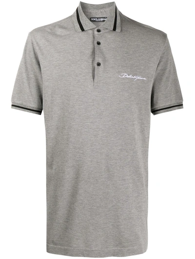 Dolce & Gabbana Embroidered Logo Polo Shirt In Grey