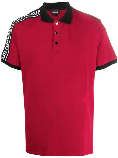 Just Cavalli Logo Stripe Polo Shirt In Red