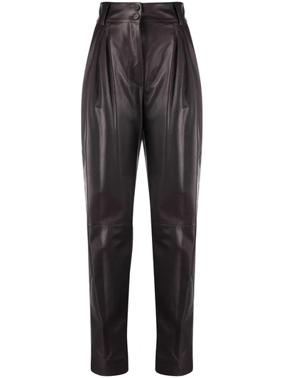 Dolce & Gabbana Pleated Tapered Leather Trousers In Brown