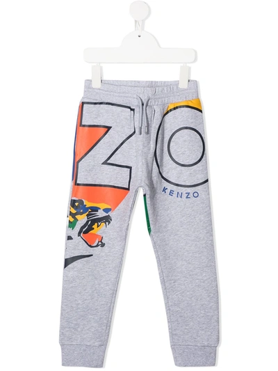 Kenzo Teen Tiger Logo Track Pants In Grey