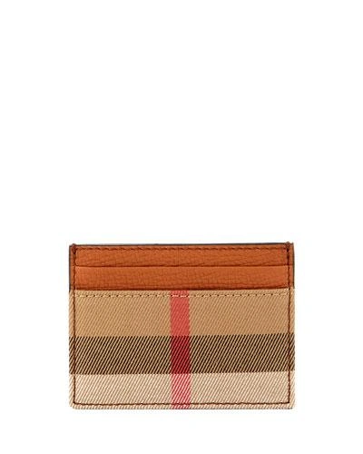 Burberry Sandon House Check & Leather Card Case, Russet
