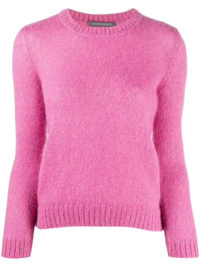 Alberta Ferretti Knit Mohair Blend Crewneck Sweater In Pink