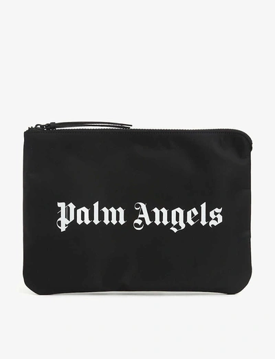 Palm Angels Logo-print Woven Pouch In Black White