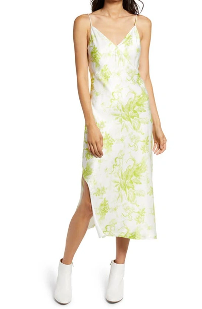 Allsaints Melody Riyaz Floral-print Crepe Midi Dress In Chartreuse+yel