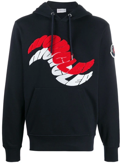 Moncler Hoodie Wave Logo - Navy / Red In Black