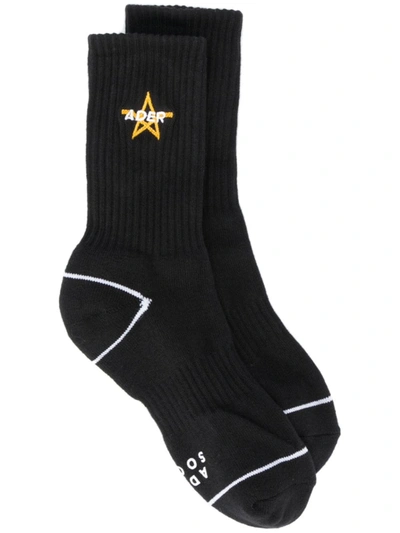 Ader Error Embroidery Logo Star Cotton Socks In Black