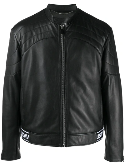 Just Cavalli Leather Biker With Logo Band In Black
