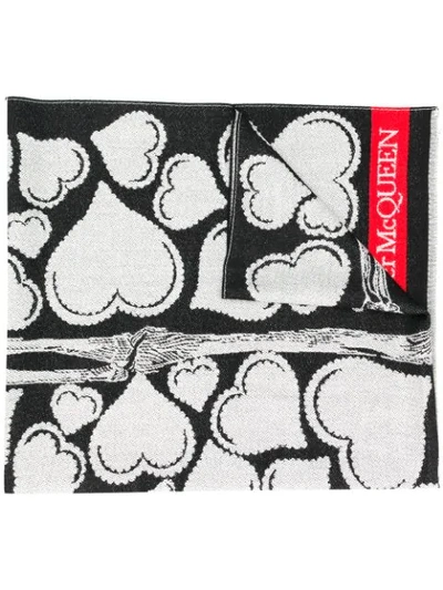 Alexander Mcqueen Heart Print Knitted Scarf In Black