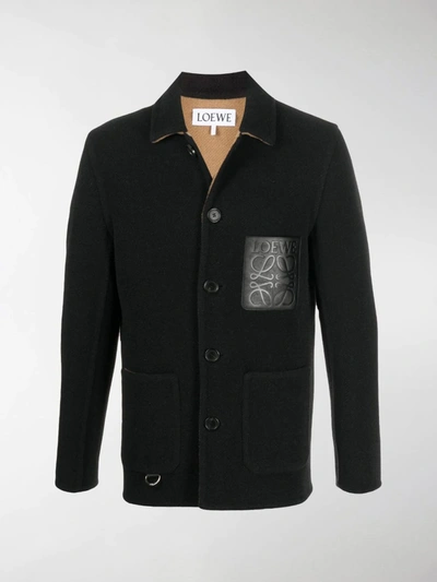 Loewe Anagram Patch Short Single-breasted Coat In Black