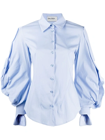 Balossa Ruched Sleeves Shirt In Blue