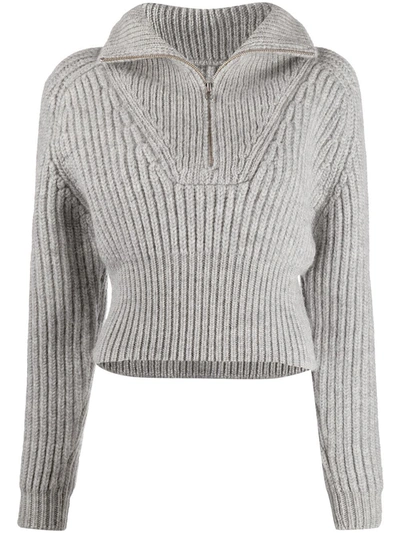 Jacquemus Stand-up Collar Chunky Jumper In Grey