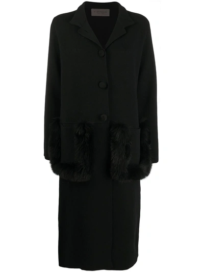 D-exterior Knit Faux-fur Trim Coat In Black
