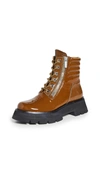 3.1 Phillip Lim / フィリップ リム Kate Zip Lug-sole Patent Leather Combat Boots In Brown