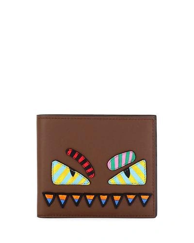 Fendi Monster Eyes Striped Wallet, Brown