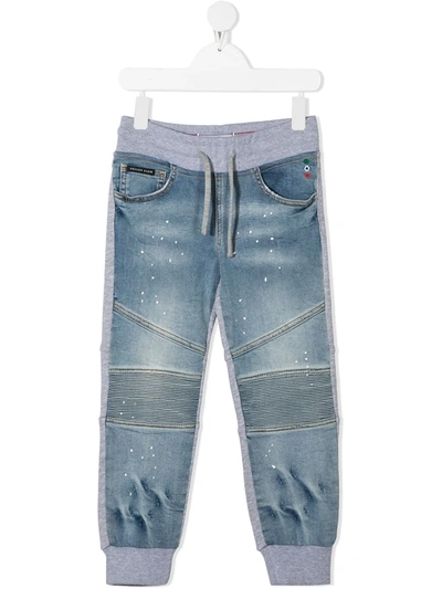 Philipp Plein Kids' Panelled Jean Joggers In Grey