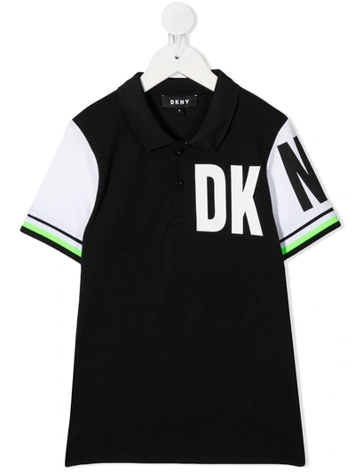Dkny Kids' Colour Block Polo Shirt In Black