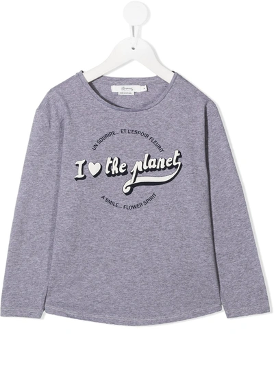 Bonpoint Kids' Slogan Print Long-sleeve Top In Grey