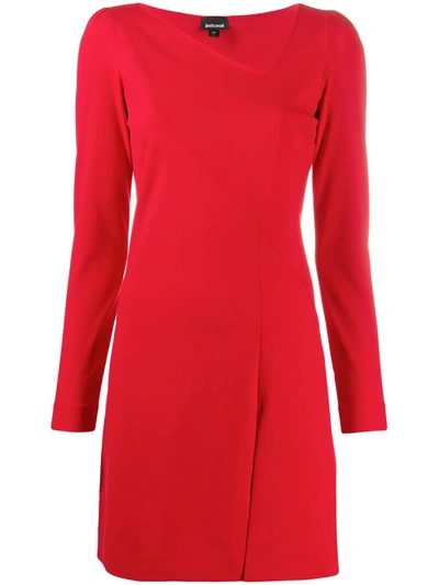 Just Cavalli Logo-print V-neck Dress In Red