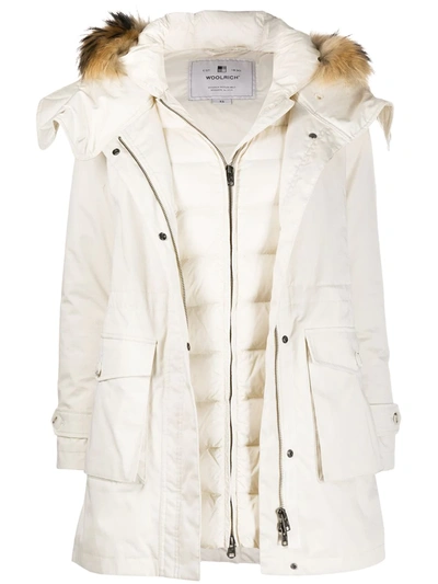 Woolrich Padded Parka Coat In White