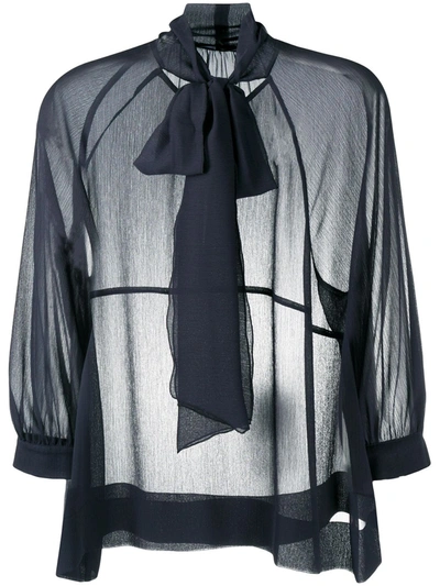 Luisa Cerano Pussy Bow Chiffon Blouse In Blue