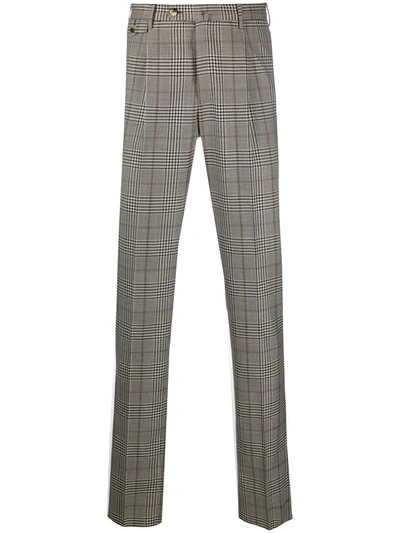 Pt01 Checked Straight-leg Tailored Trousers In Black