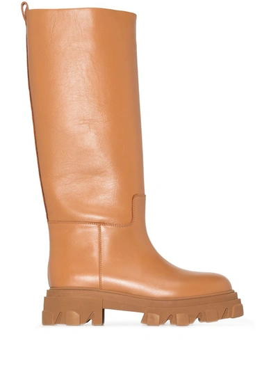 Gia Couture Giaborghini X Pernille Teisbaek Leather Perni 07 Combat Boots In Brown