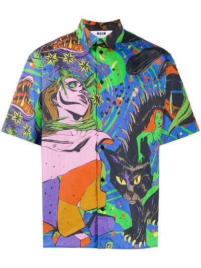 Msgm Graphic-print Shirt In Blue