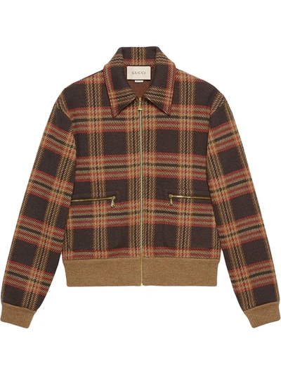 Gucci Check Wool Zip-up Jacket In Brown