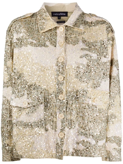Retroféte Idan Sequined Camouflage-print Cotton Jacket In Neutrals