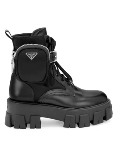 Prada Lug-sole Combat Boots In Nero
