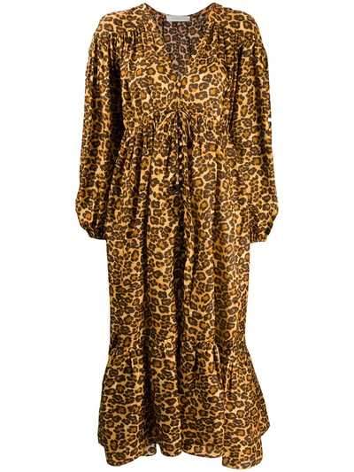 Zimmermann Amelie Draw Lon Dress In Animalier Silk