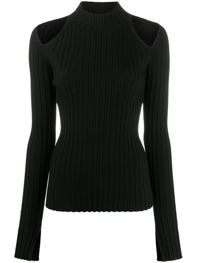 Helmut Lang Ribbed Wool-blend Turtleneck Sweater In Black