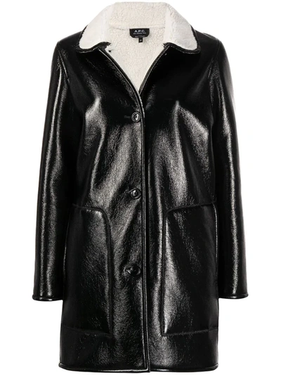 Apc Poupee Faux Sheepskin Coat In Black