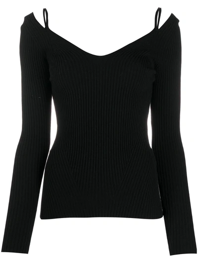 Mrz V-neck Fitted Knit Top In Black
