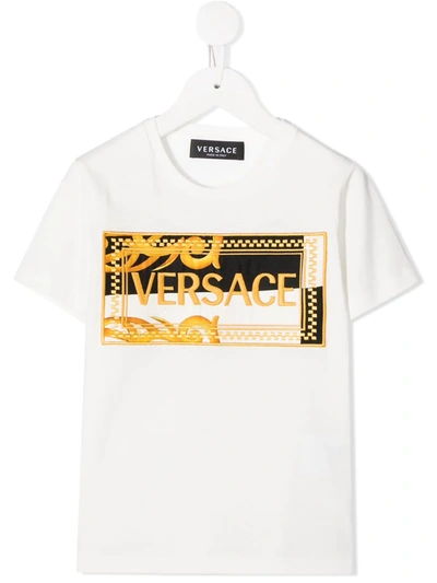Young Versace Kids' Logo-embroidered T-shirt In White