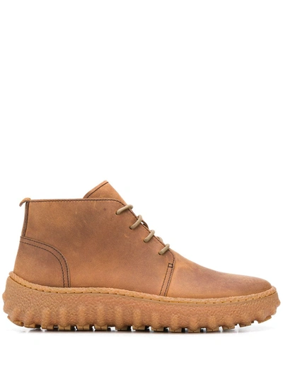Camper Ground Lace-up Boots In Brown