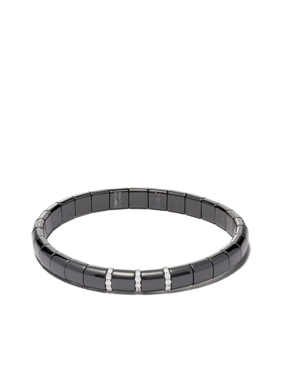 Roberto Demeglio 18kt White Gold, Diamond And Black Ceramic Domino Bracelet In Silver