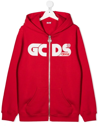 Gcds Kids' Logo Print Bomber Jacket In Red