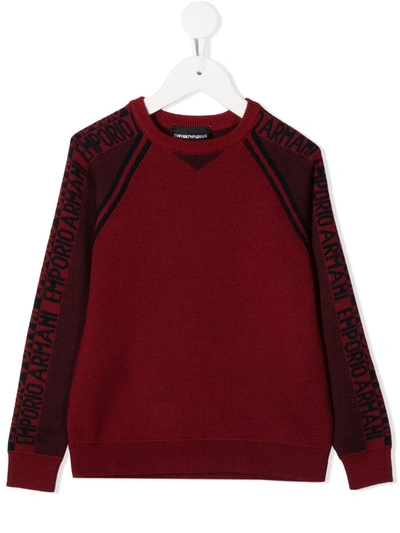 Emporio Armani Kids' Long-sleeved Logo Jumper In Red