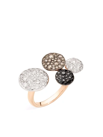 Pomellato 18k Rose Gold Sabbia Black, Brown & White Diamond Pave Disc Cuff Ring
