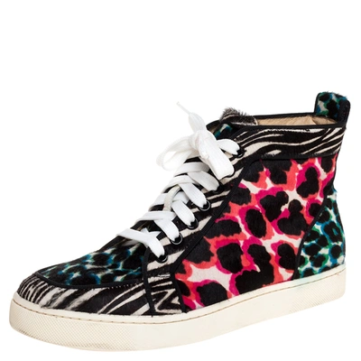 Pre-owned Christian Louboutin Multicolor Leopard Print Calf Hair Rantus Orlato High Top Sneakers Size 38