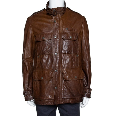 Pre-owned Burberry Brown Leather Button Front Jacket L
