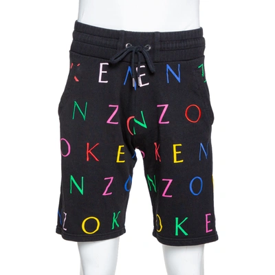 Pre-owned Kenzo Black Cotton Logo Print Drawstring Waist Shorts S